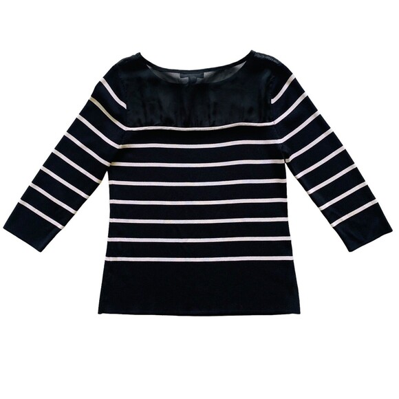 Cable & Gauge Women’s Top Semi Sheer Neck Blouse Black White Sweater Size Large - Picture 3 of 9